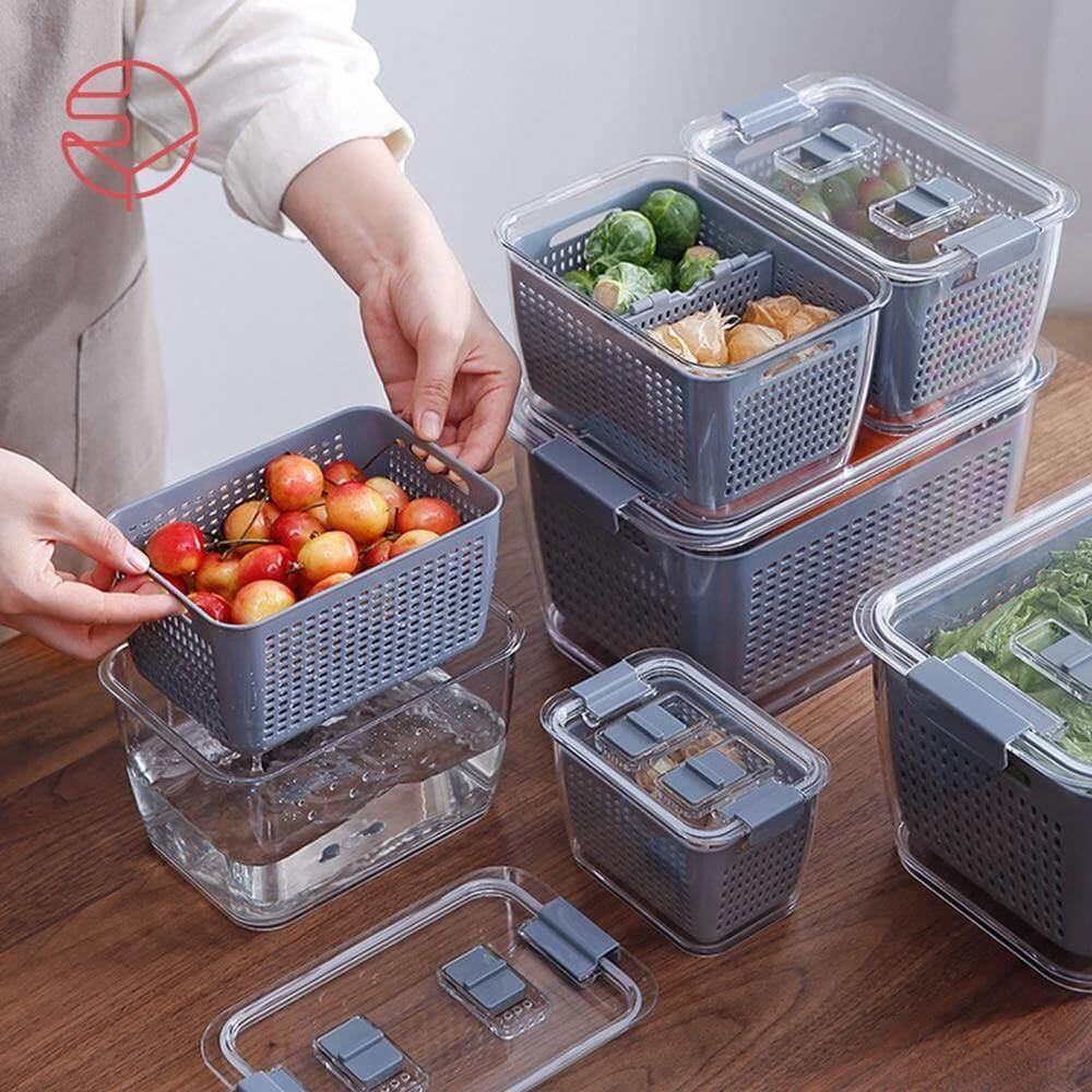PureTray | Koelkastopbergdoos met deksel – Multifunctionele afvoerbak voor groenten, fruit en keukenbenodigdheden