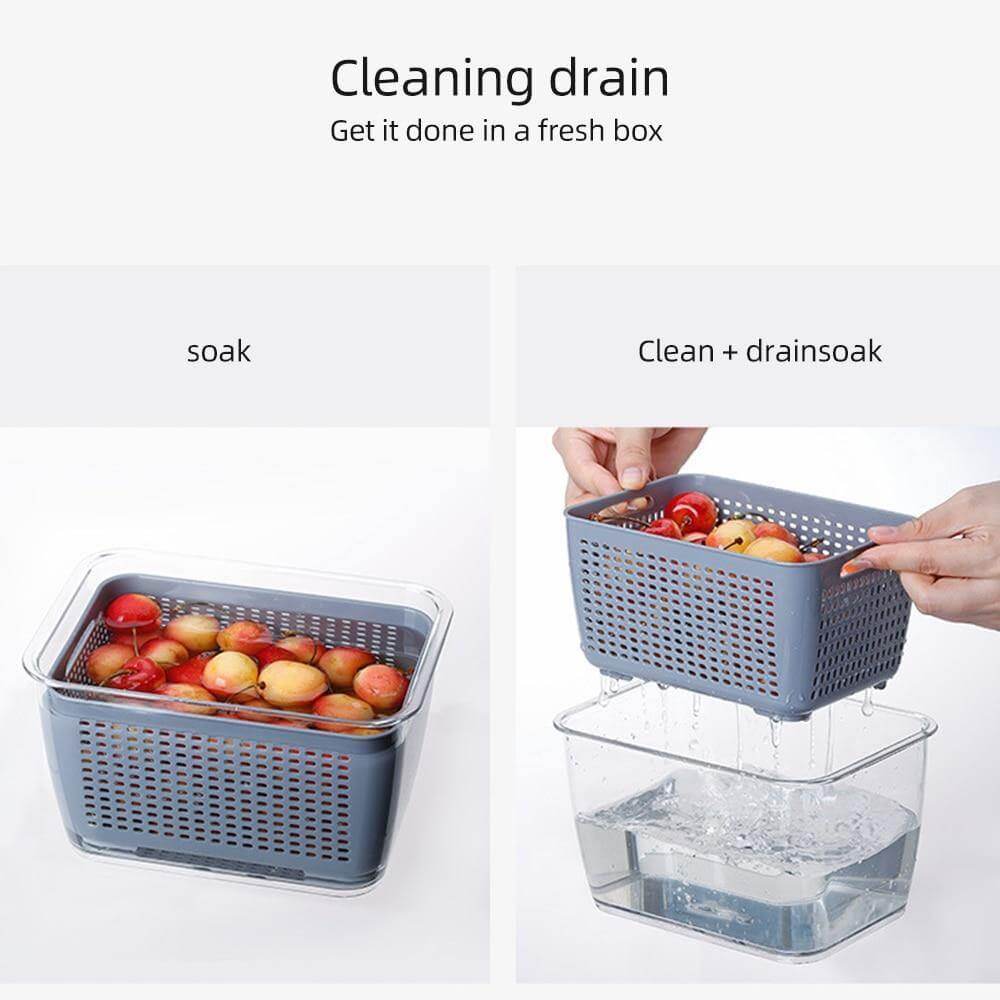 PureTray | Koelkastopbergdoos met deksel – Multifunctionele afvoerbak voor groenten, fruit en keukenbenodigdheden