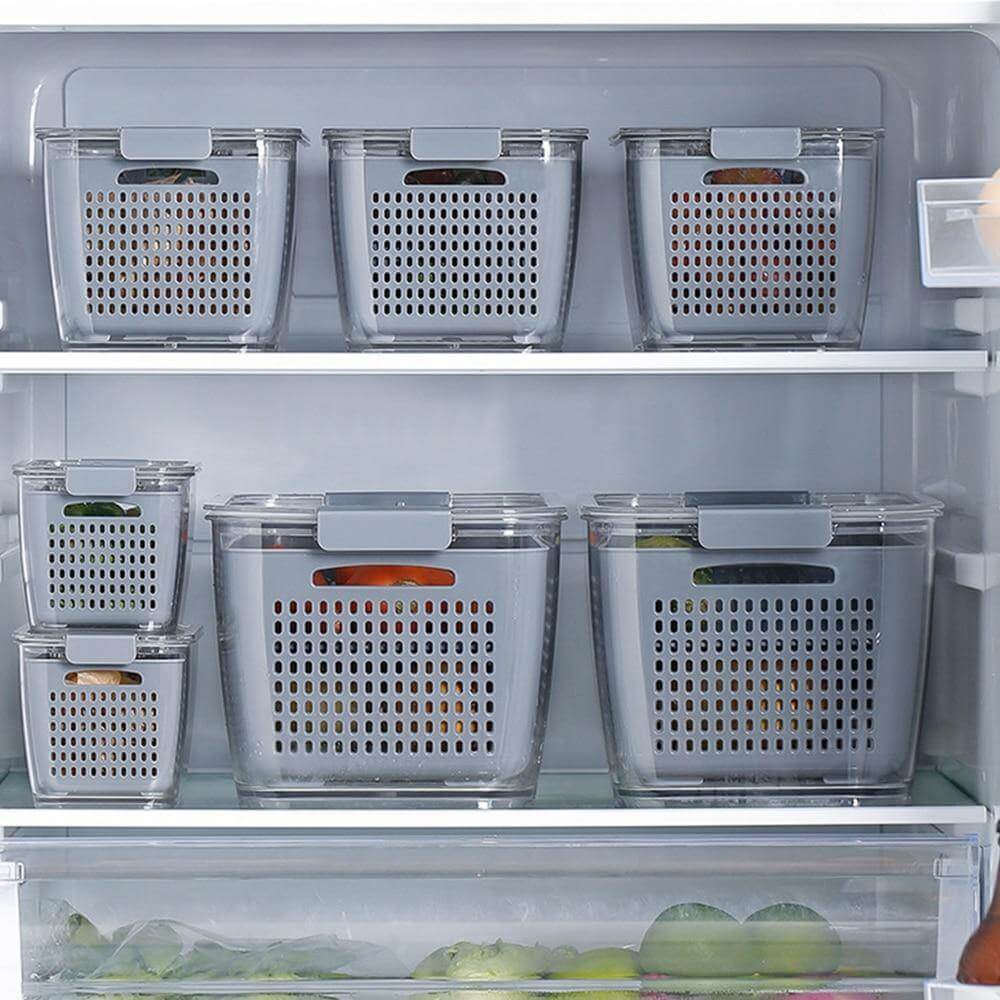 PureTray | Koelkastopbergdoos met deksel – Multifunctionele afvoerbak voor groenten, fruit en keukenbenodigdheden