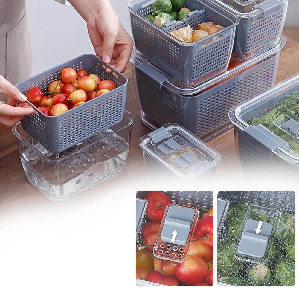 PureTray | Koelkastopbergdoos met deksel – Multifunctionele afvoerbak voor groenten, fruit en keukenbenodigdheden