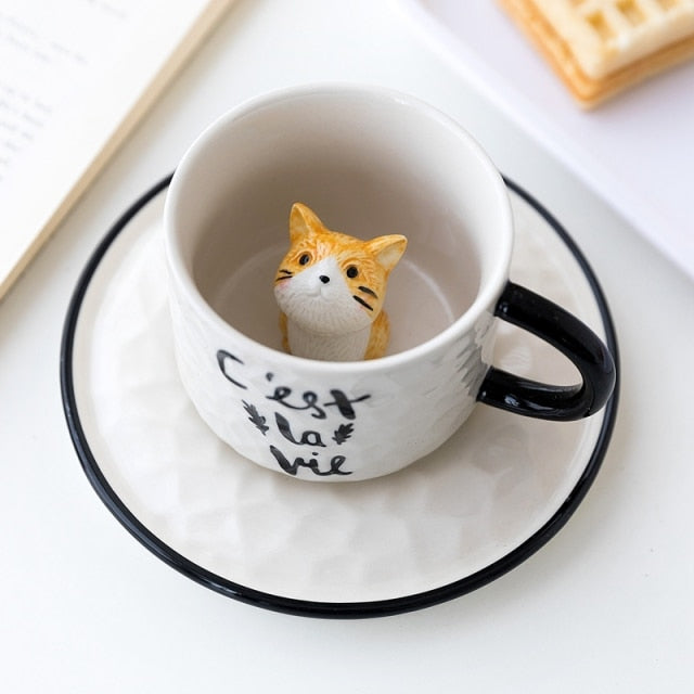CatPeek | Verborgen-Kat Keramische Koffiemok - Verrassingskat beeldje binnenin
