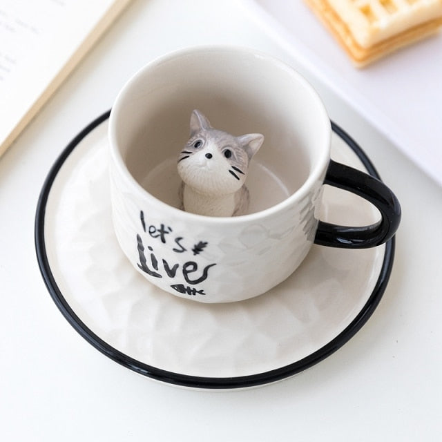 FelineSip | Verborgen kat keramische mok – schattige koffie- en theekop met geheim kattenontwerp