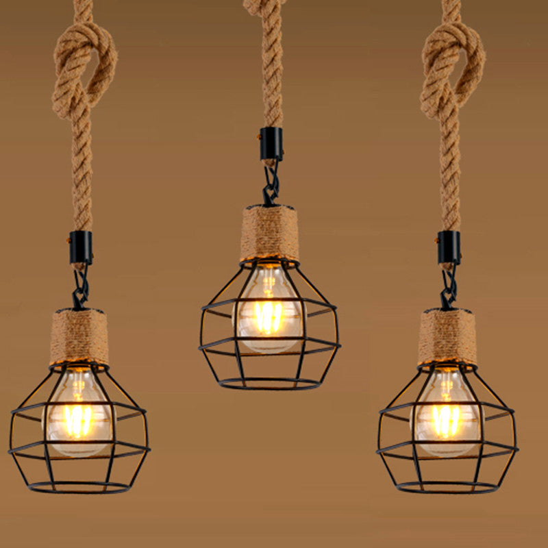 LumiRope | Vintage Hennep Touw Hanglamp - Industrieel IJzeren Frame Hangende Plafondlamp