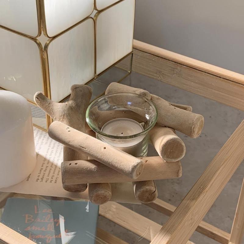 CoastalGlow | Klassieke houten kampvuur waxinelicht kaarsenstandaard