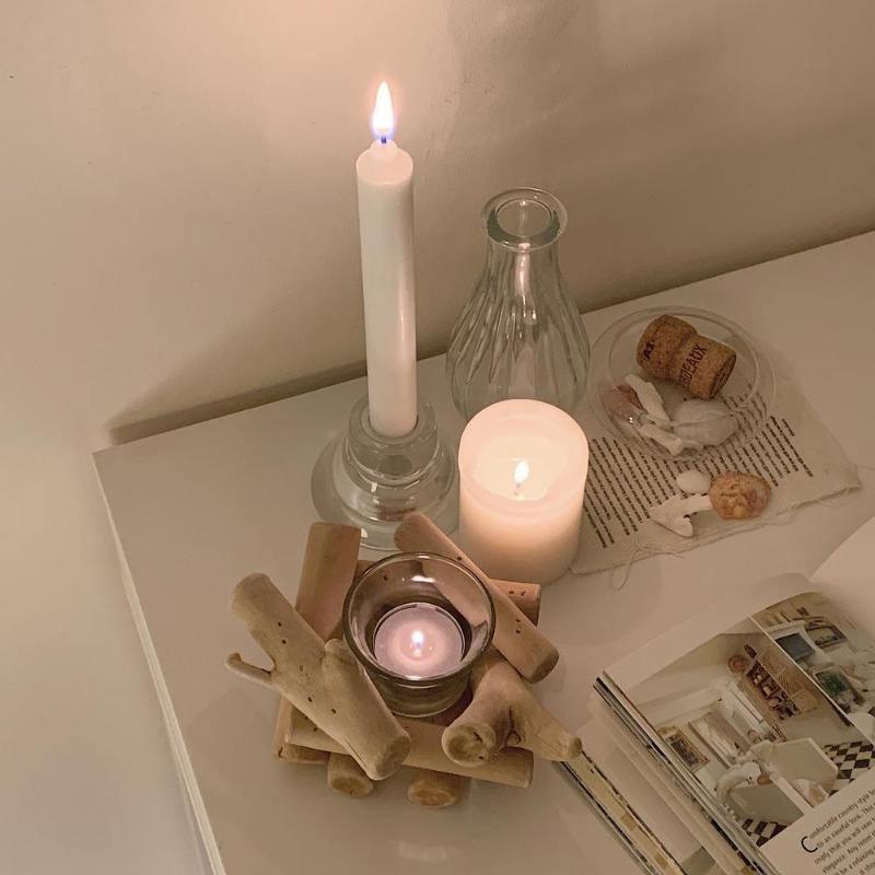 CoastalGlow | Klassieke houten kampvuur waxinelicht kaarsenstandaard
