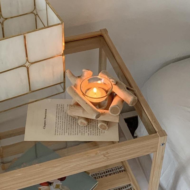 CoastalGlow | Klassieke houten kampvuur waxinelicht kaarsenstandaard