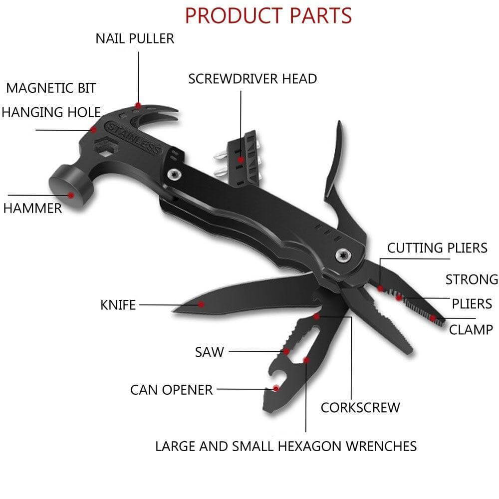 TactiSteel | 14-in-1 Roestvrij Staal Multi-Tool - Draagbaar Outdoor Survival Gereedschap