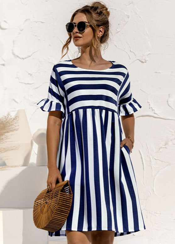 Wena | Elegante gestreepte damesjurk - Chique, casual midi-zomerjurk