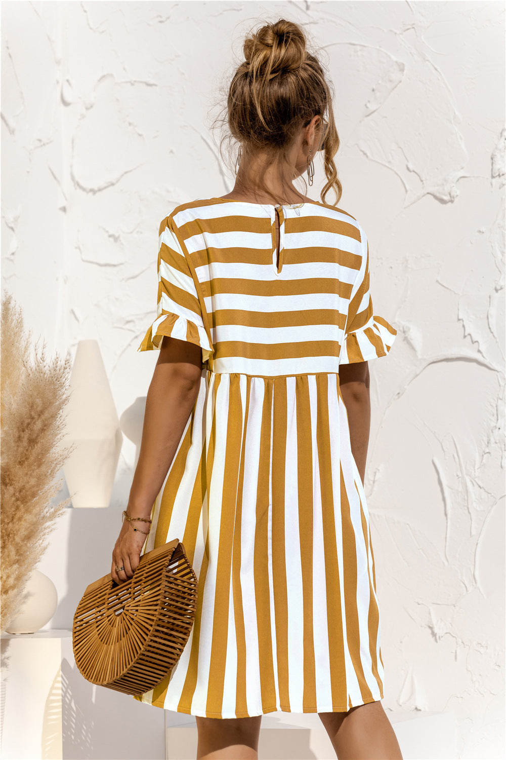 Wena | Elegante gestreepte damesjurk - Chique, casual midi-zomerjurk