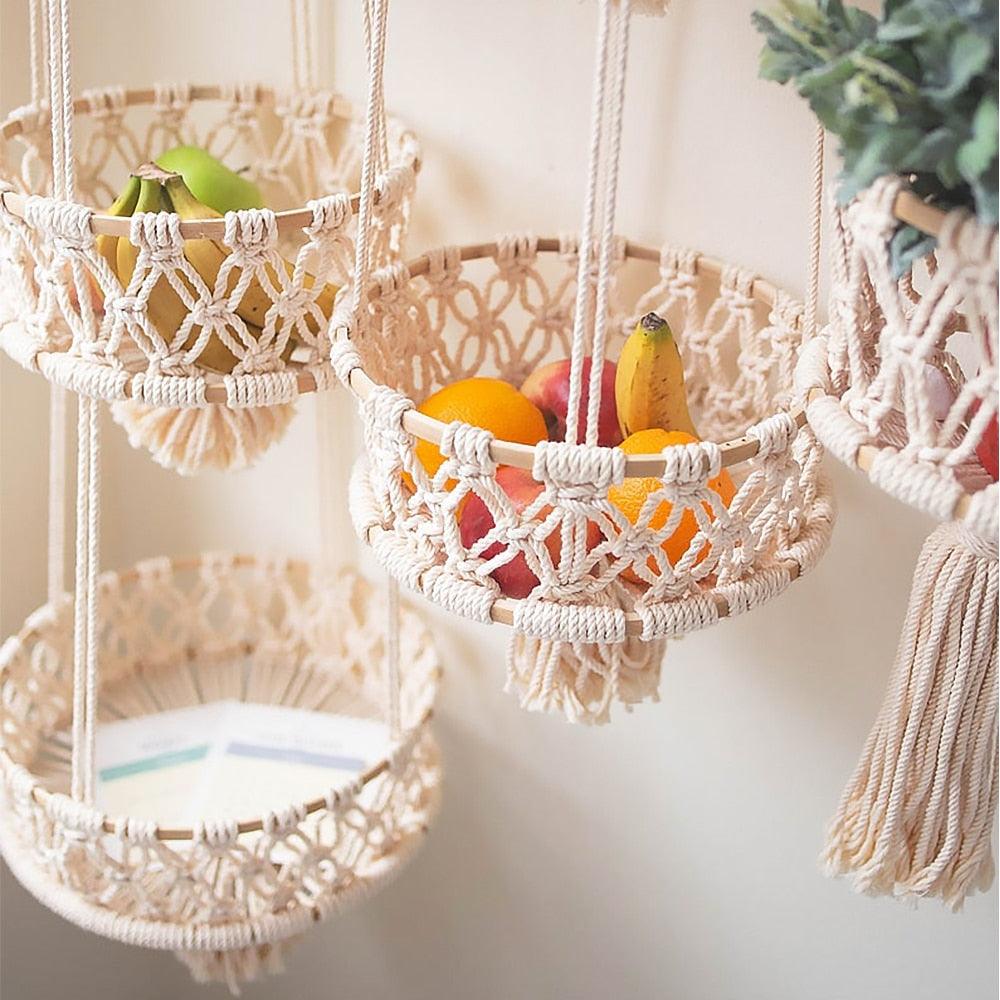 StringStash | Gelaagde Macrame Hangmand - Stijlvolle Boho Muur Opbergmand voor Planten & Decoratie