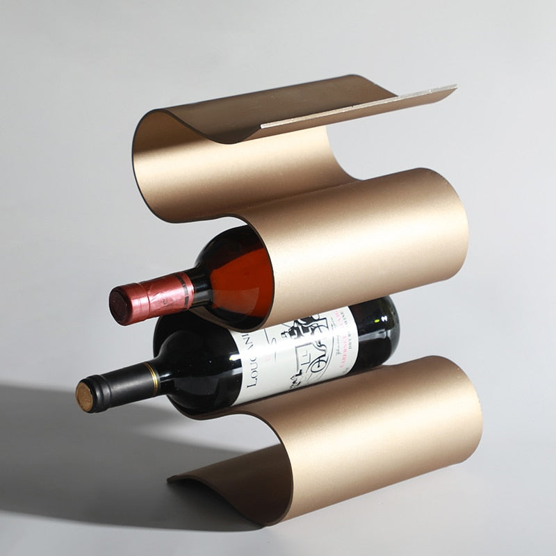 VinoCurve | Curves metalen wijnrek - tafelmodel wijnfleshouder, moderne decoratieve wijnopslag