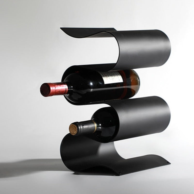 VinoCurve | Curves metalen wijnrek - tafelmodel wijnfleshouder, moderne decoratieve wijnopslag