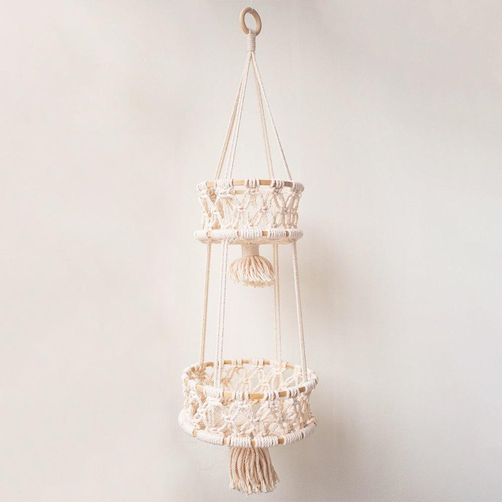 StringStash | Gelaagde Macrame Hangmand - Stijlvolle Boho Muur Opbergmand voor Planten & Decoratie