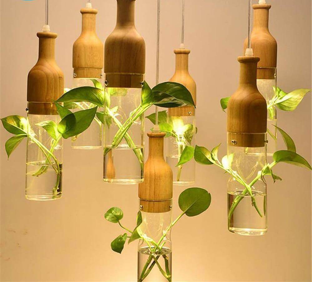 GlowSprout | Moderne Houten LED Plant Hanglamp - Stijlvolle Milieuvriendelijke Hanglamp