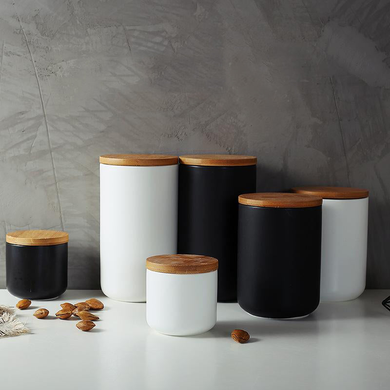NaturaJar | Moderne keramische keukenpot met houten deksel – luchtdichte voedselbewaring