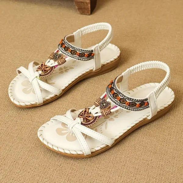 BohoStride | Dames Orthopedische Platte Sandalen – Stijlvolle Boho Leren Slip-On