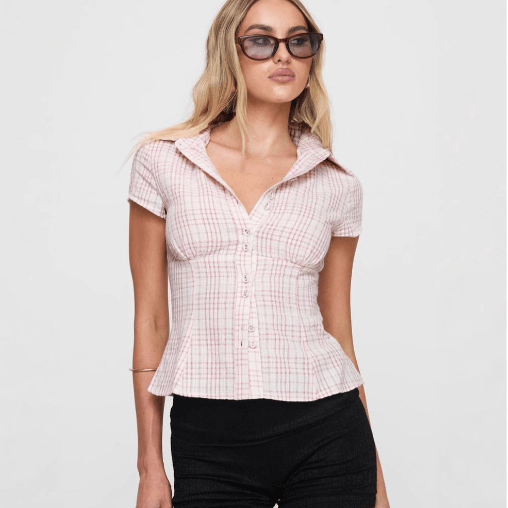Nixie | Slim fit katoen-linnen blouse voor dames – Retro zomershirt met korte mouwen