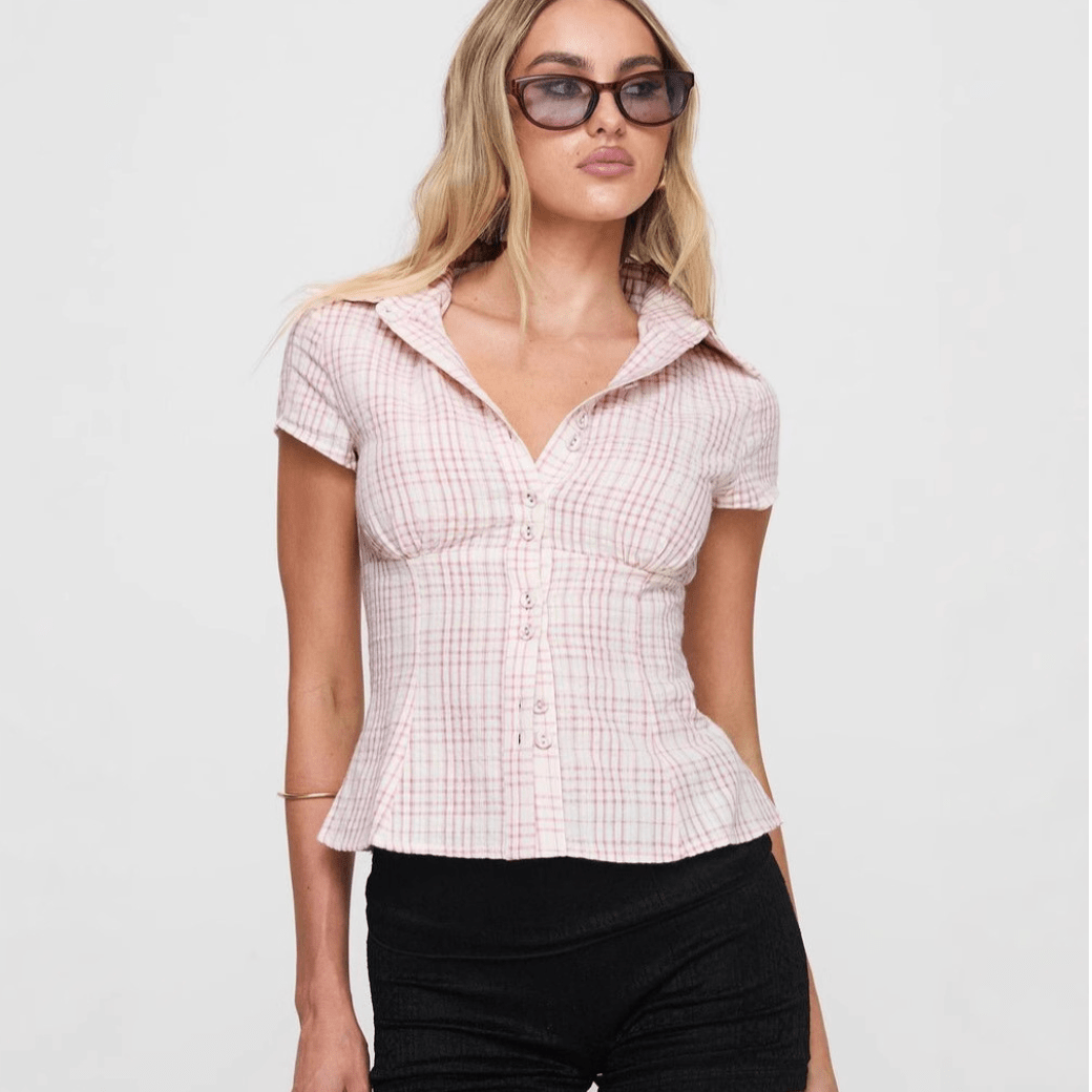 Nixie | Slim fit katoen-linnen blouse voor dames – Retro zomershirt met korte mouwen