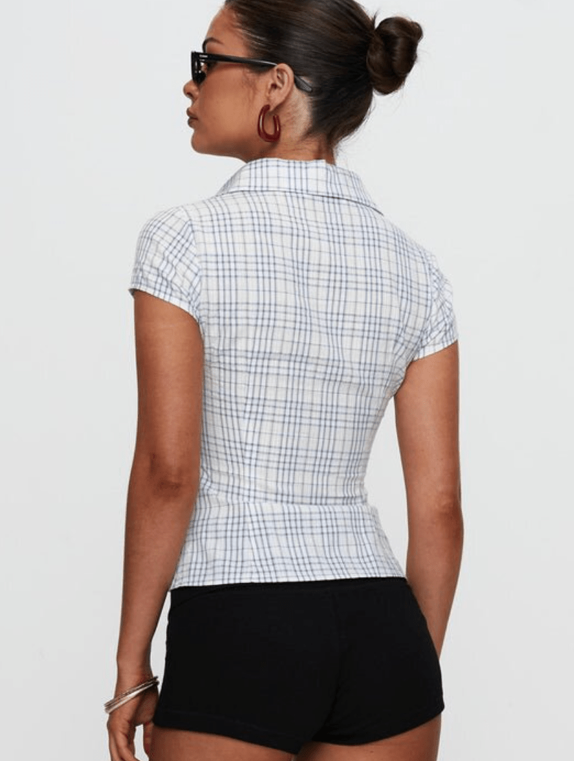 Nixie | Slim fit katoen-linnen blouse voor dames – Retro zomershirt met korte mouwen