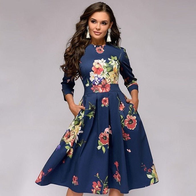 Meya | Midi-jurk met bloemenprint voor dames – Vintage, zwierige, elegante boho-zomerjurk