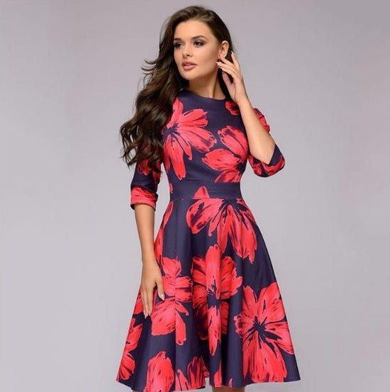 Meya | Midi-jurk met bloemenprint voor dames – Vintage, zwierige, elegante boho-zomerjurk