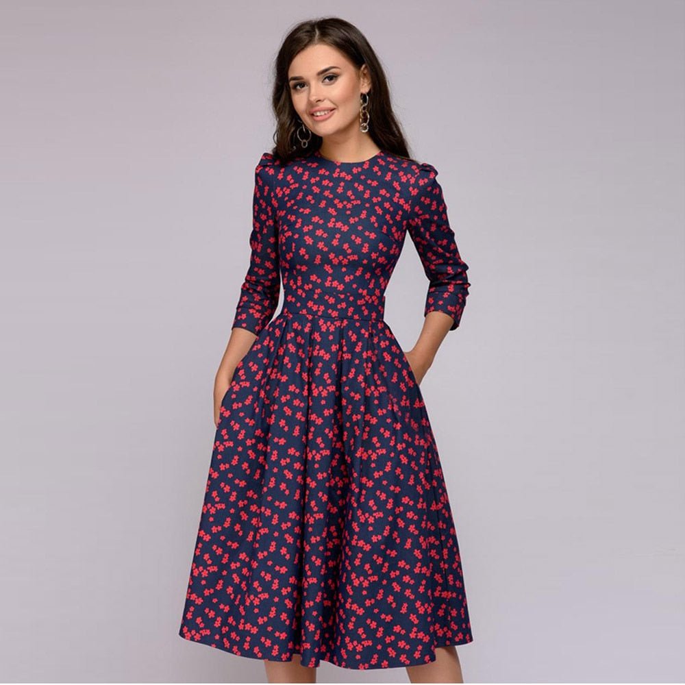 Meya | Midi-jurk met bloemenprint voor dames – Vintage, zwierige, elegante boho-zomerjurk