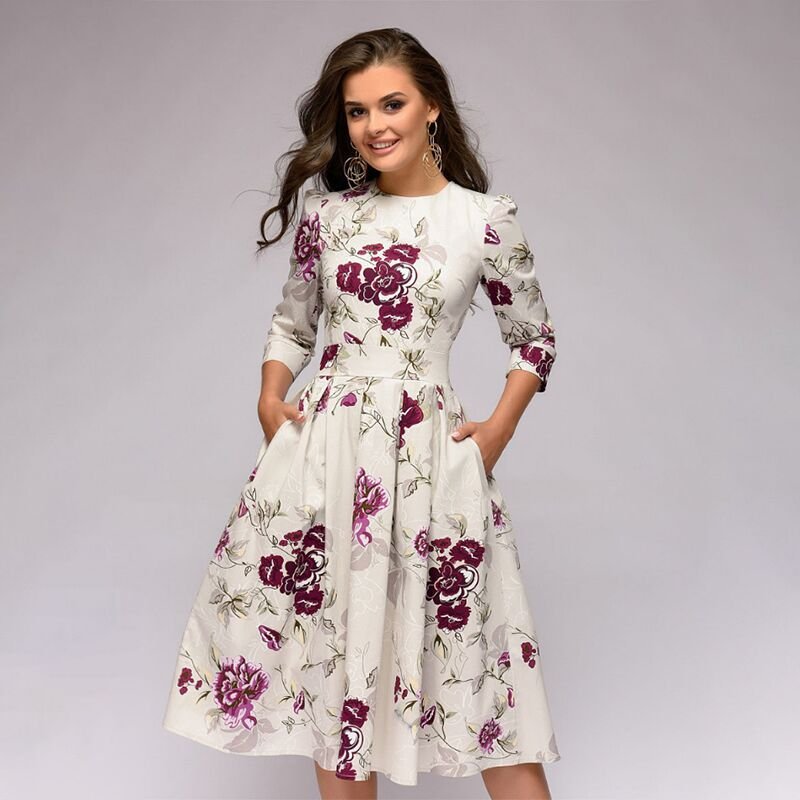 Meya | Midi-jurk met bloemenprint voor dames – Vintage, zwierige, elegante boho-zomerjurk