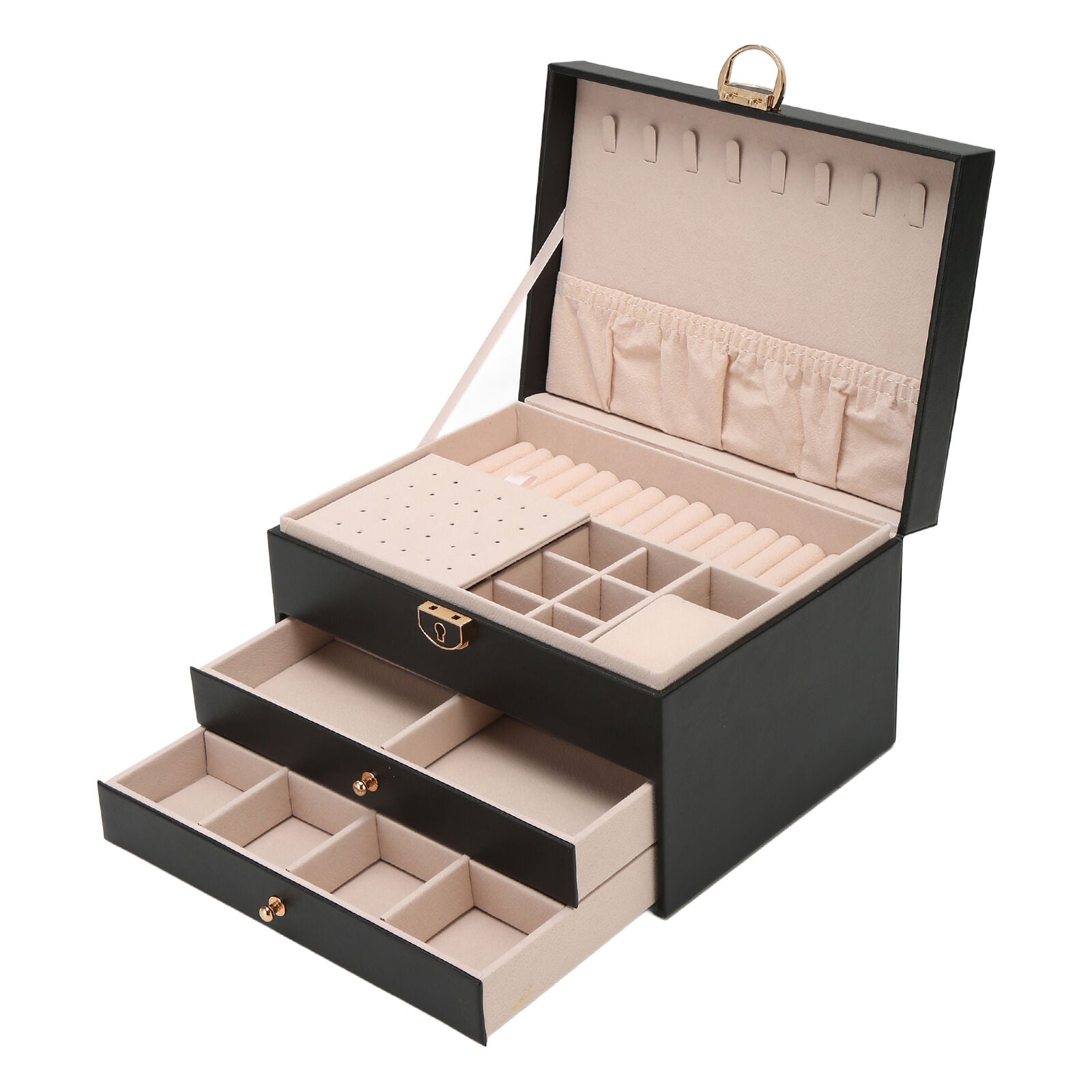 EleganceBox | Sieradendoos van leer met meerdere lagen - Elegante opslag & organisator voor ringen, kettingen, oorbellen