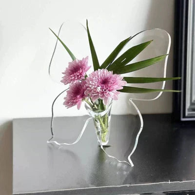 TransFlora | Crystal Butterfly Vase – Transparante elegante glazen vaas voor thuis, bloemen