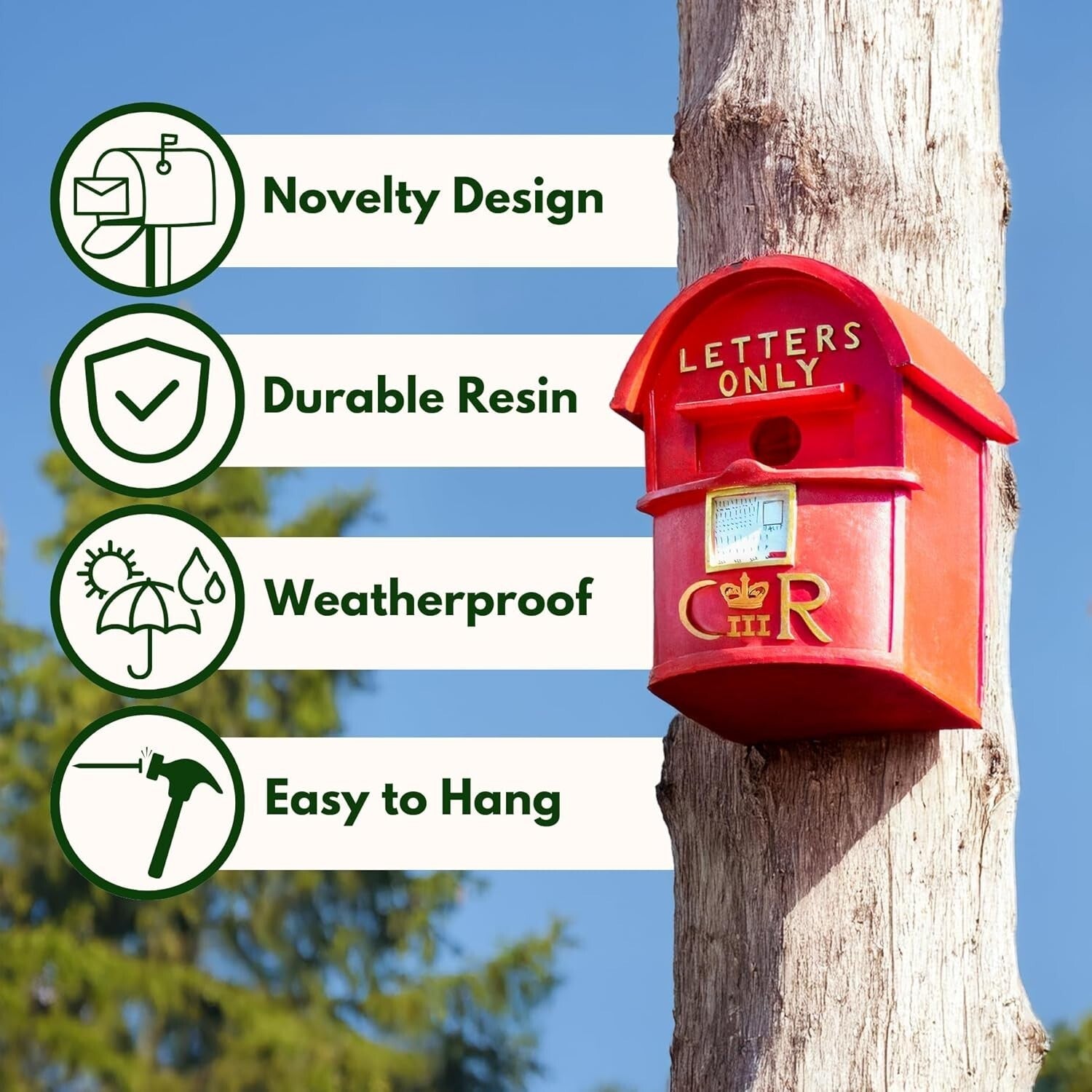 LetterPerch | Hangend Tuinvogelhuisje - Hars Vogelhuisje voor Buiten, Decoratieve Tuinnestkast