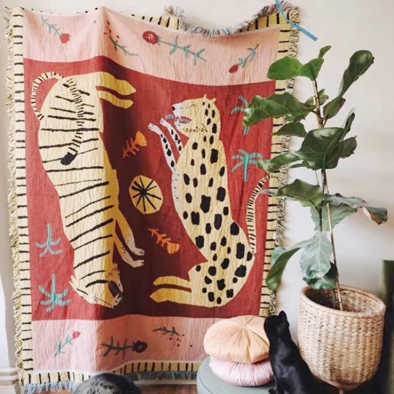 SavannaSnug | Boho Dierenprint Deken – Luipaard- en Tijgerontwerp, Zachte, Knusse en Decoratieve Fleece Deken