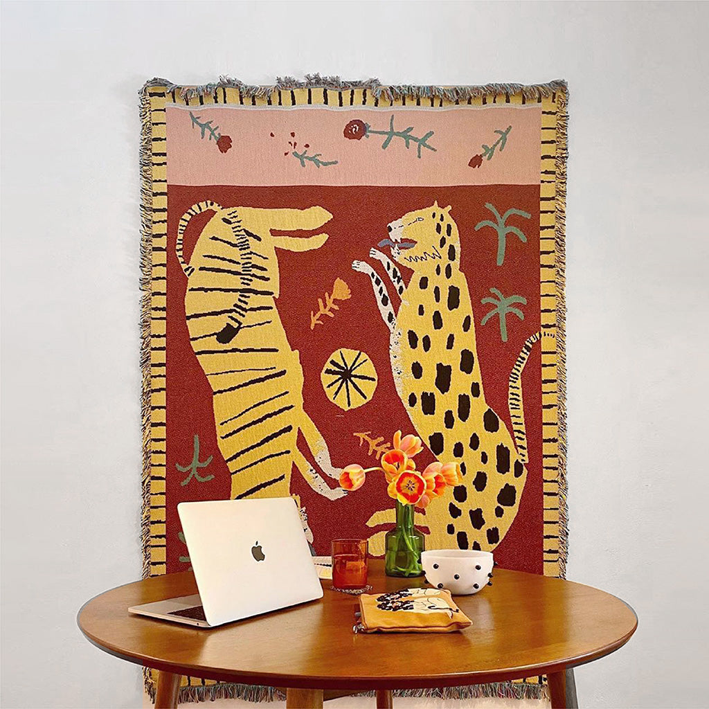 SavannaSnug | Boho Dierenprint Deken – Luipaard- en Tijgerontwerp, Zachte, Knusse en Decoratieve Fleece Deken