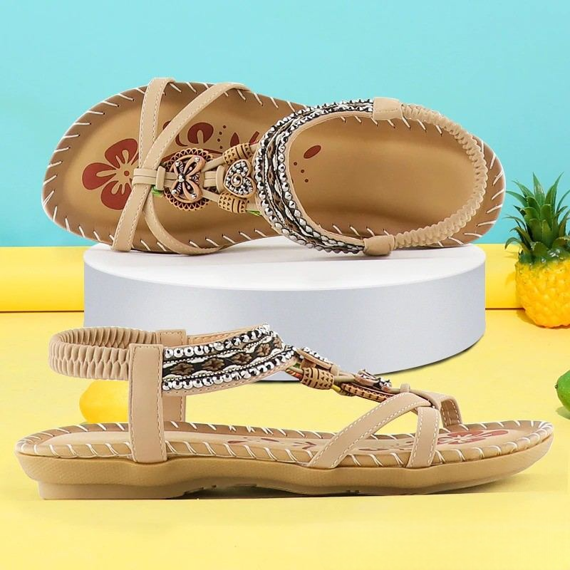 BohoStride | Dames Orthopedische Platte Sandalen – Stijlvolle Boho Leren Slip-On