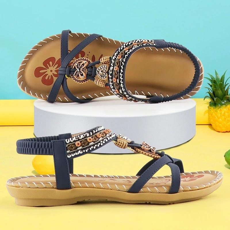 BohoStride | Dames Orthopedische Platte Sandalen – Stijlvolle Boho Leren Slip-On