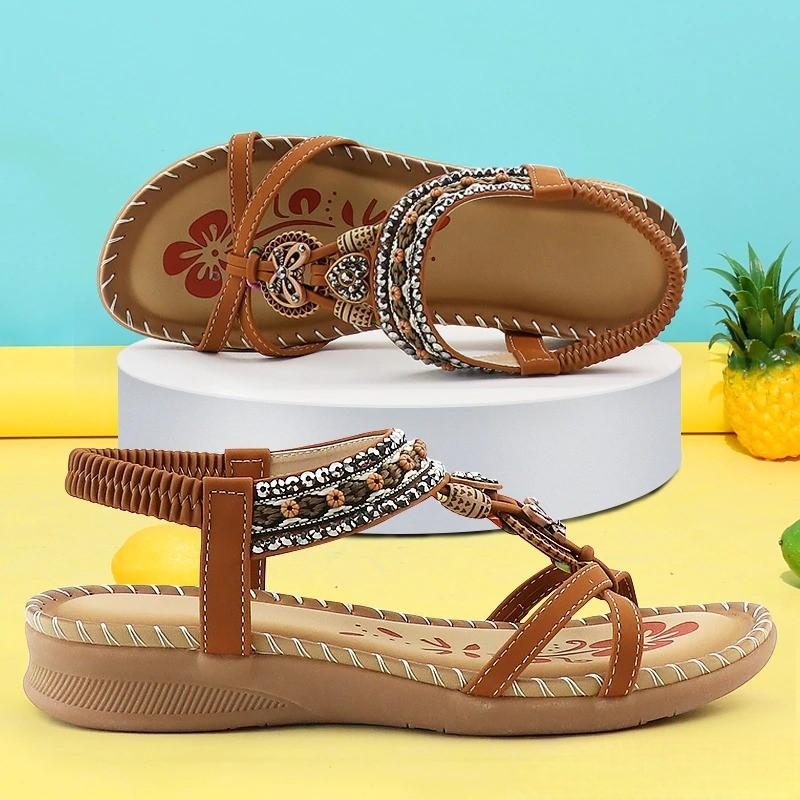 BohoStride | Dames Orthopedische Platte Sandalen – Stijlvolle Boho Leren Slip-On