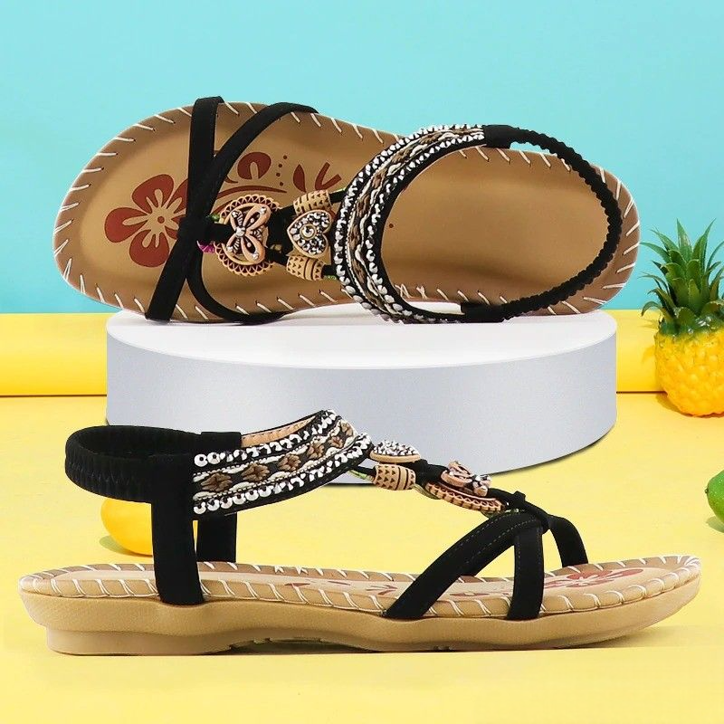 BohoStride | Dames Orthopedische Platte Sandalen – Stijlvolle Boho Leren Slip-On