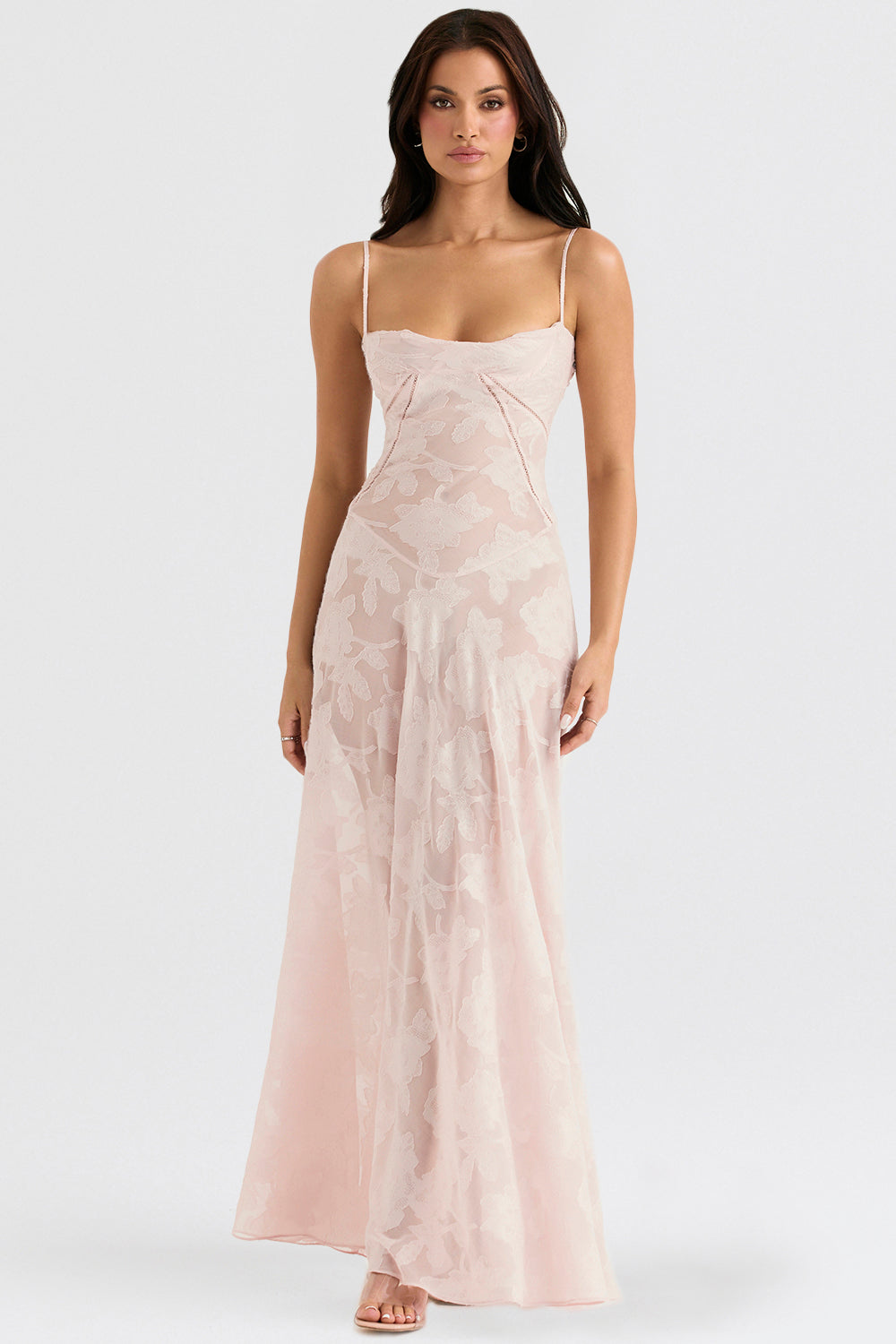 Elurea | Elegante maxi-jurk voor dames – Romantische, doorschijnende jurk met bloemenprint