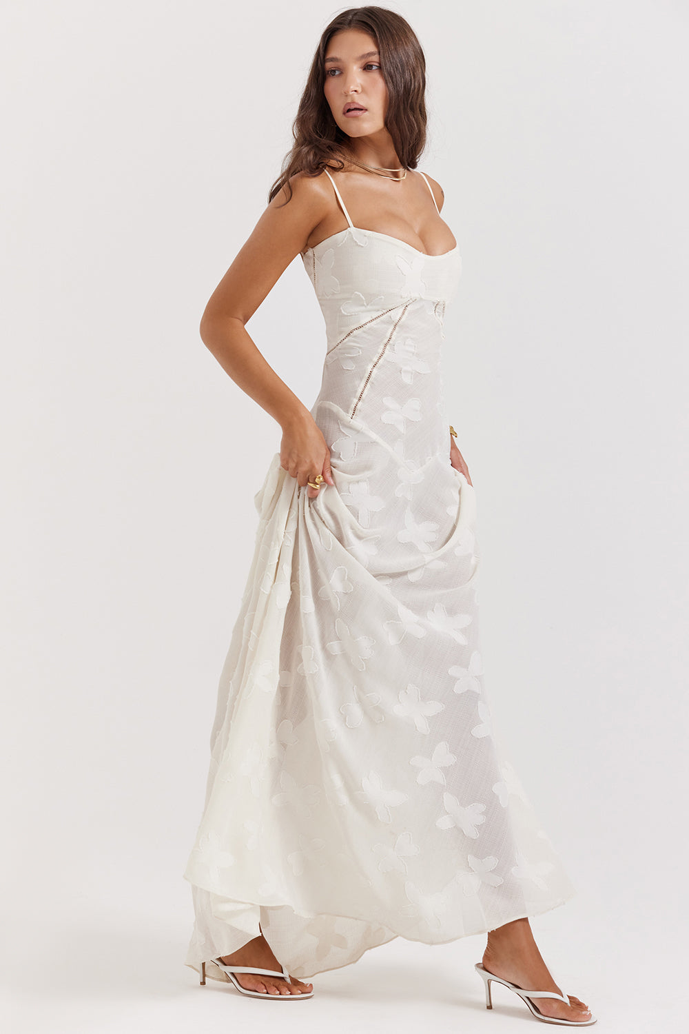 Elurea | Elegante maxi-jurk voor dames – Romantische, doorschijnende jurk met bloemenprint