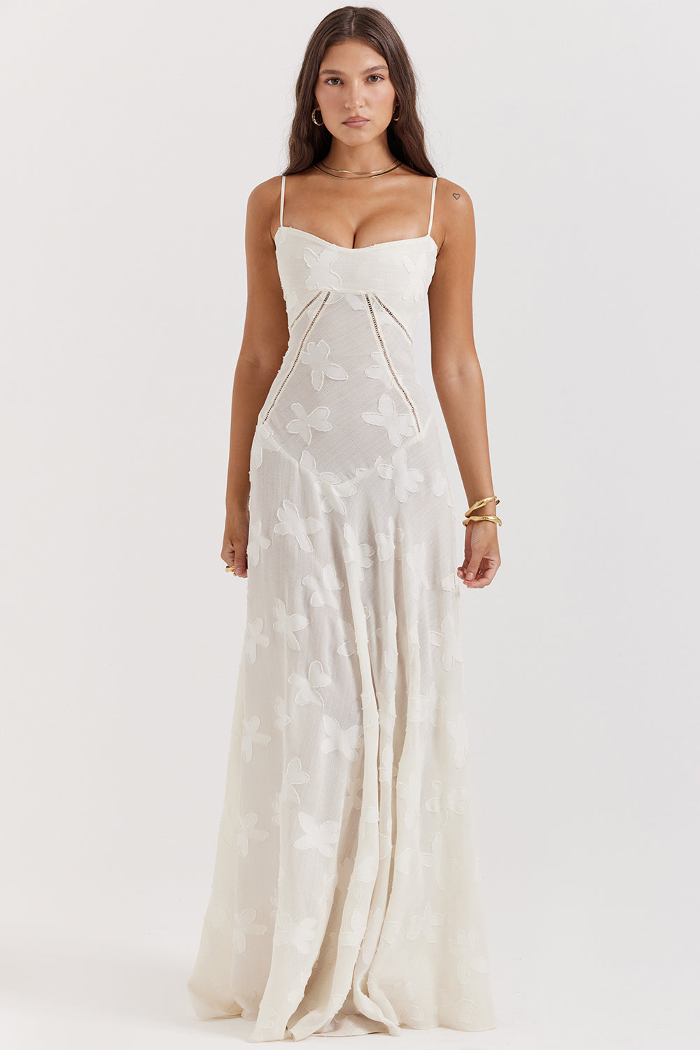 Elurea | Elegante maxi-jurk voor dames – Romantische, doorschijnende jurk met bloemenprint