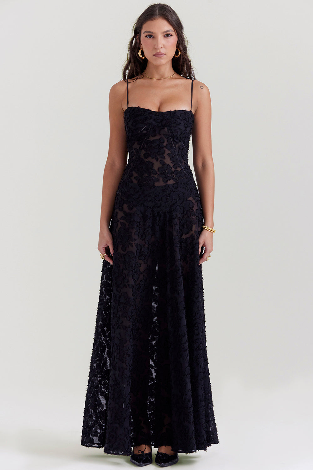 Elurea | Elegante maxi-jurk voor dames – Romantische, doorschijnende jurk met bloemenprint