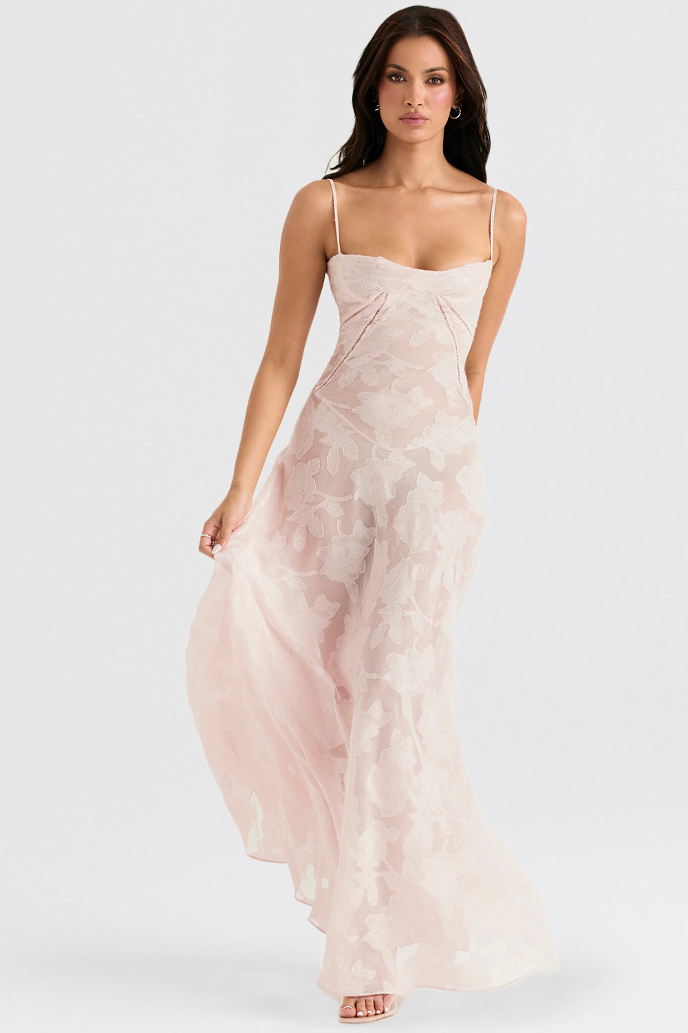 Elurea | Elegante maxi-jurk voor dames – Romantische, doorschijnende jurk met bloemenprint