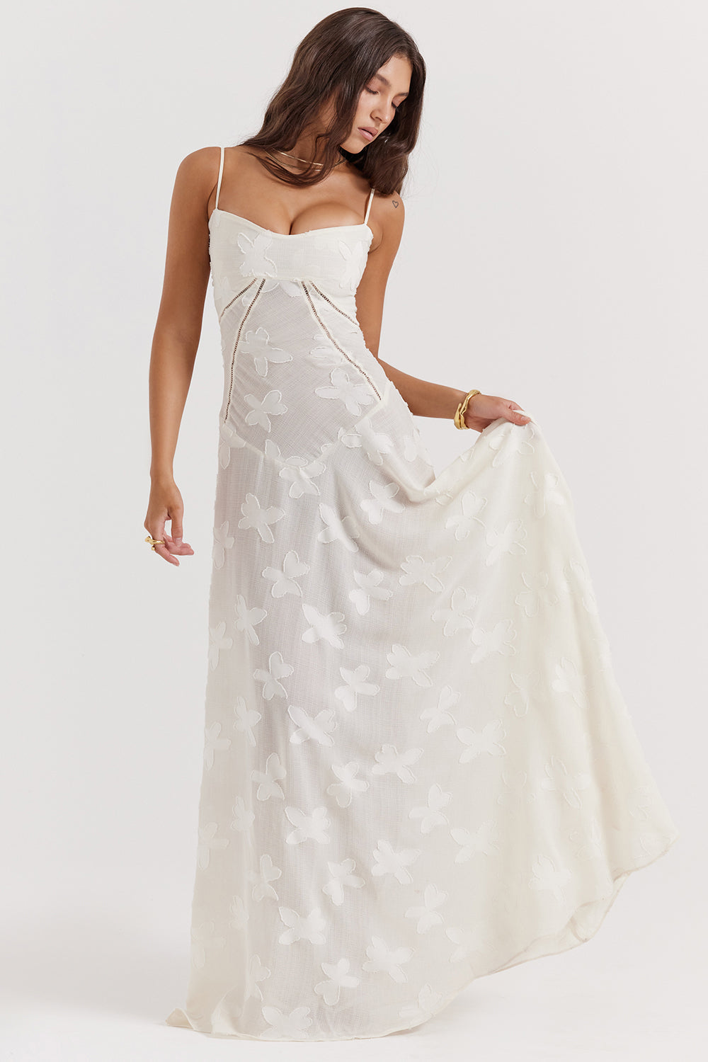 Elurea | Elegante maxi-jurk voor dames – Romantische, doorschijnende jurk met bloemenprint