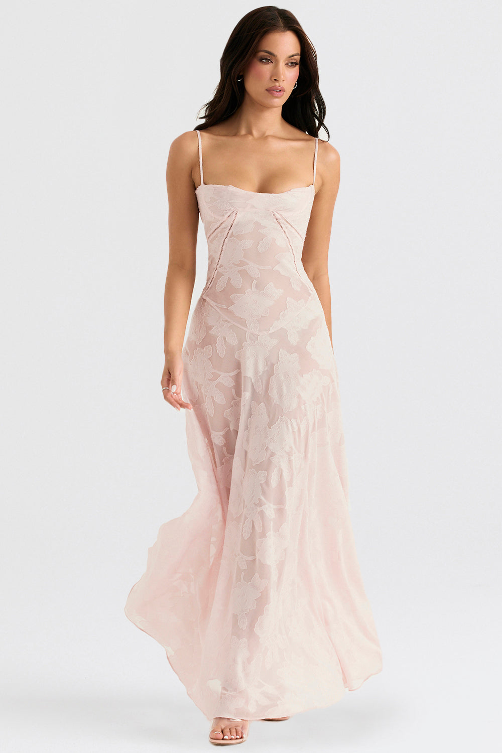 Elurea | Elegante maxi-jurk voor dames – Romantische, doorschijnende jurk met bloemenprint
