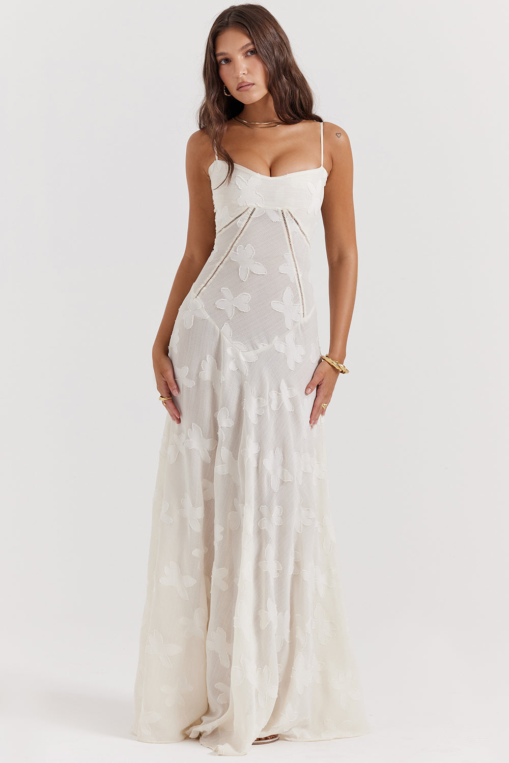 Elurea | Elegante maxi-jurk voor dames – Romantische, doorschijnende jurk met bloemenprint