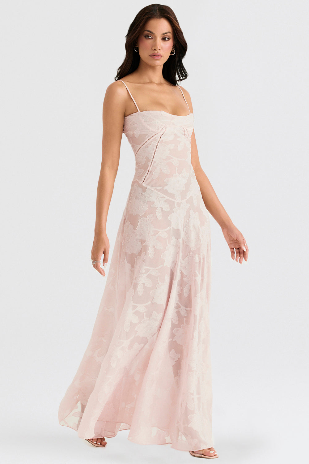 Elurea | Elegante maxi-jurk voor dames – Romantische, doorschijnende jurk met bloemenprint