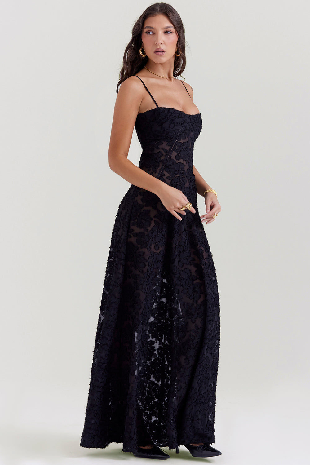 Elurea | Elegante maxi-jurk voor dames – Romantische, doorschijnende jurk met bloemenprint