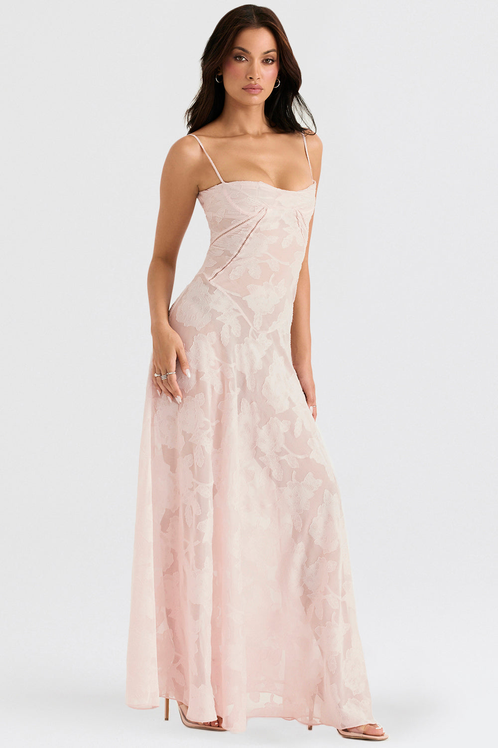 Elurea | Elegante maxi-jurk voor dames – Romantische, doorschijnende jurk met bloemenprint