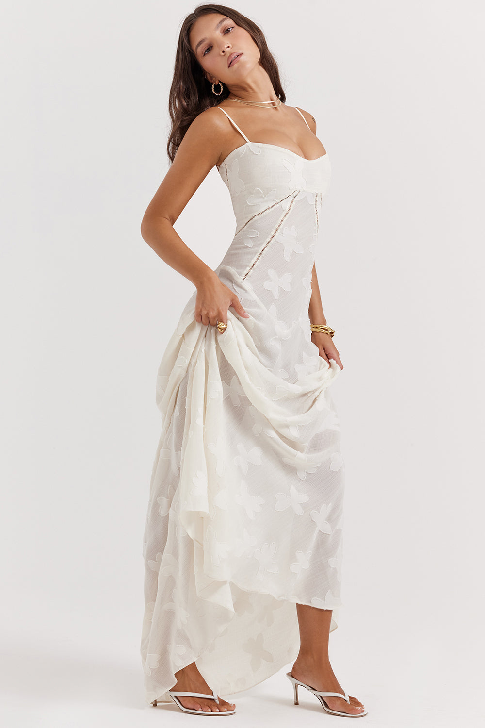 Elurea | Elegante maxi-jurk voor dames – Romantische, doorschijnende jurk met bloemenprint