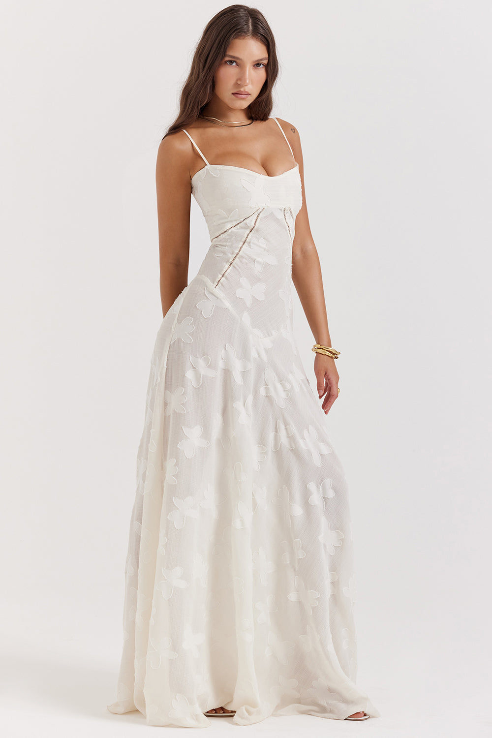 Elurea | Elegante maxi-jurk voor dames – Romantische, doorschijnende jurk met bloemenprint