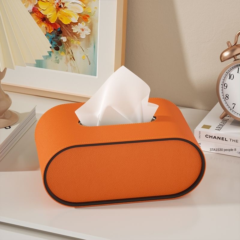 Tissuelle | Elegante ovale gezichtstissuehouder van kunstleer - decoratieve tissueboxhoes
